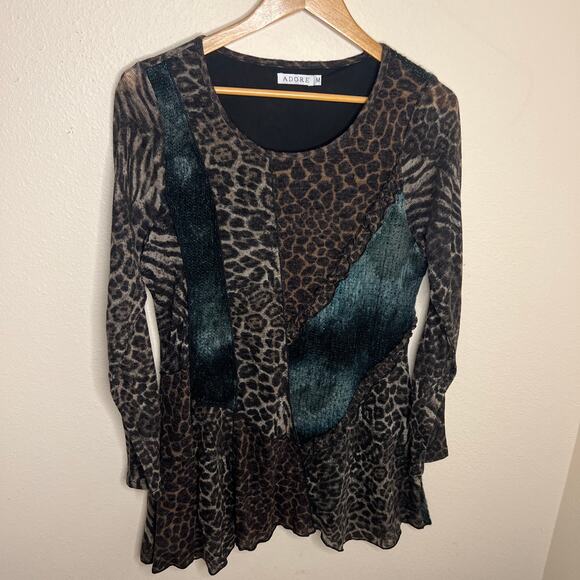 Adore Brown Gray Animal Print Tunic Medium - Picture 1 of 10